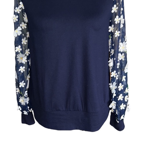 Anthropologie Eva Franco Becky Navy Blue White Daisy Appliqué Top - XS - Picture 7 of 16